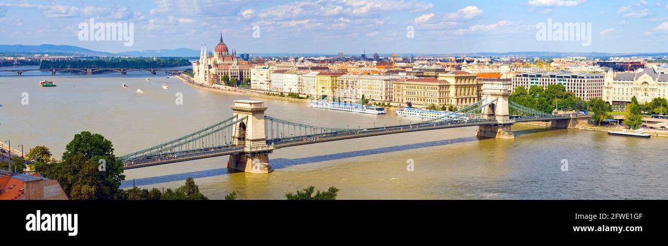 Ponte panoramico Szechenyi, Budapest, Ungheria Foto Stock