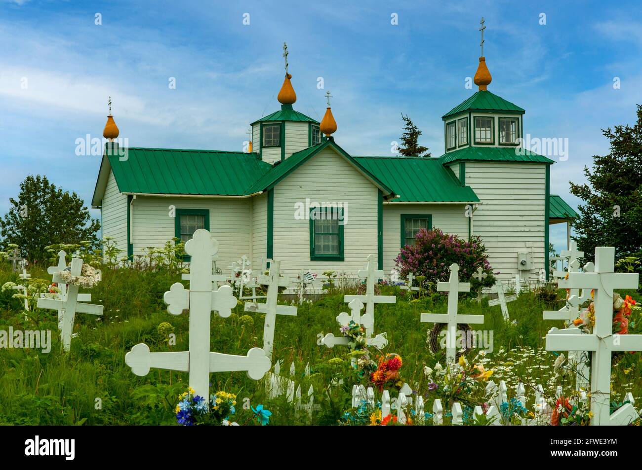 Chiesa russa a Ninilchik, Alaska, USA Foto Stock