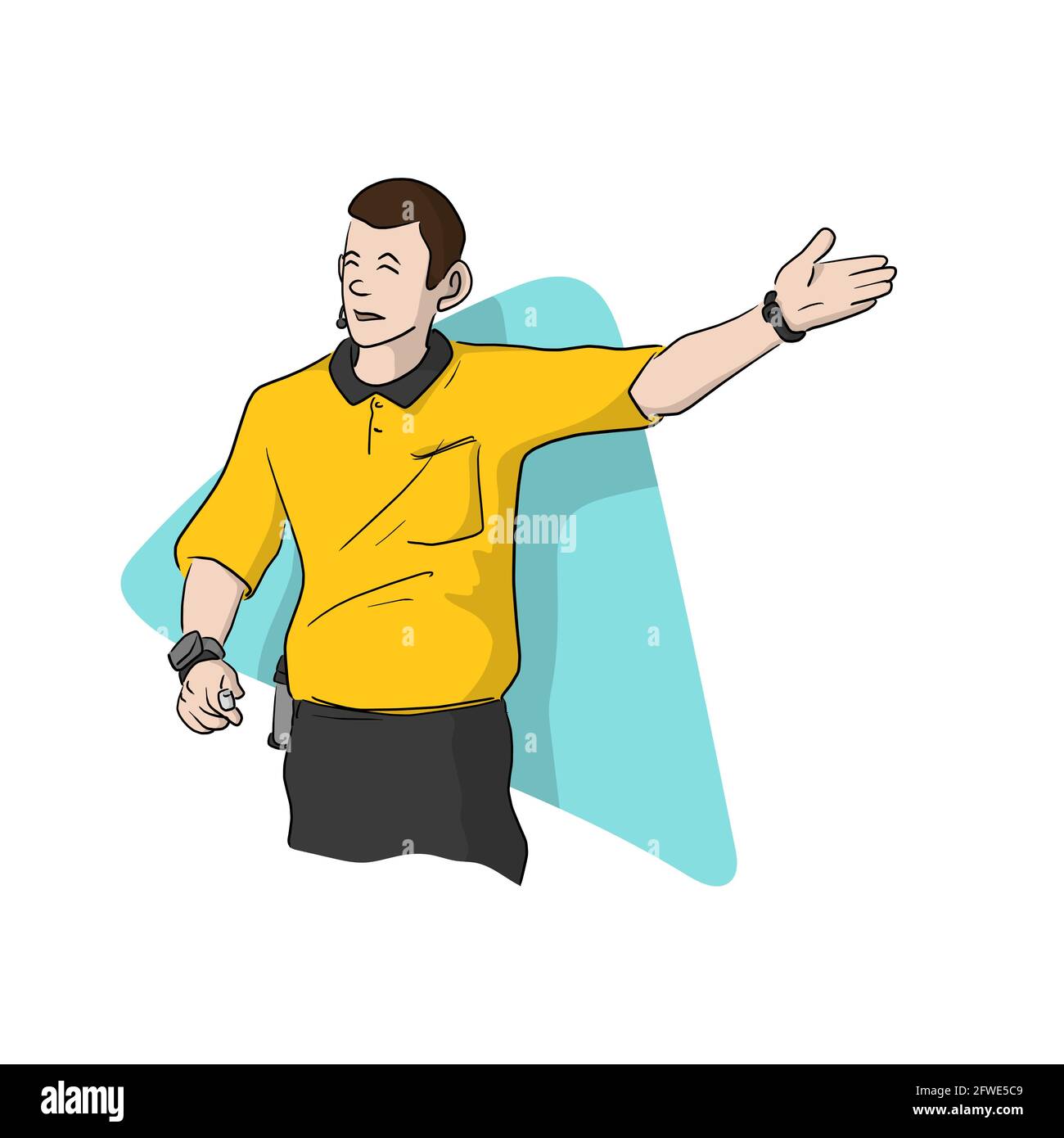 Arbitro di calcio professionista disegnata a mano illustrazione vettore isolato su sfondo bianco. Illustrazione Vettoriale