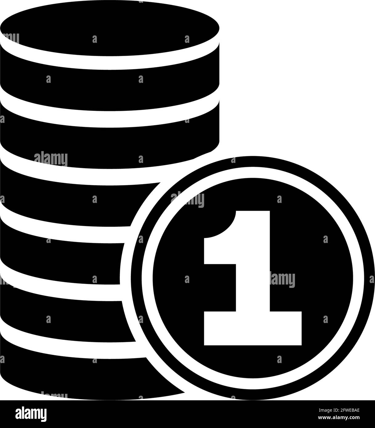 Pila di monete e un moneta, soldi. Illustrazione dell'icona Flat Vector. Semplice simbolo nero su sfondo bianco. Pila di monete e un moneta, segno di denaro de Illustrazione Vettoriale