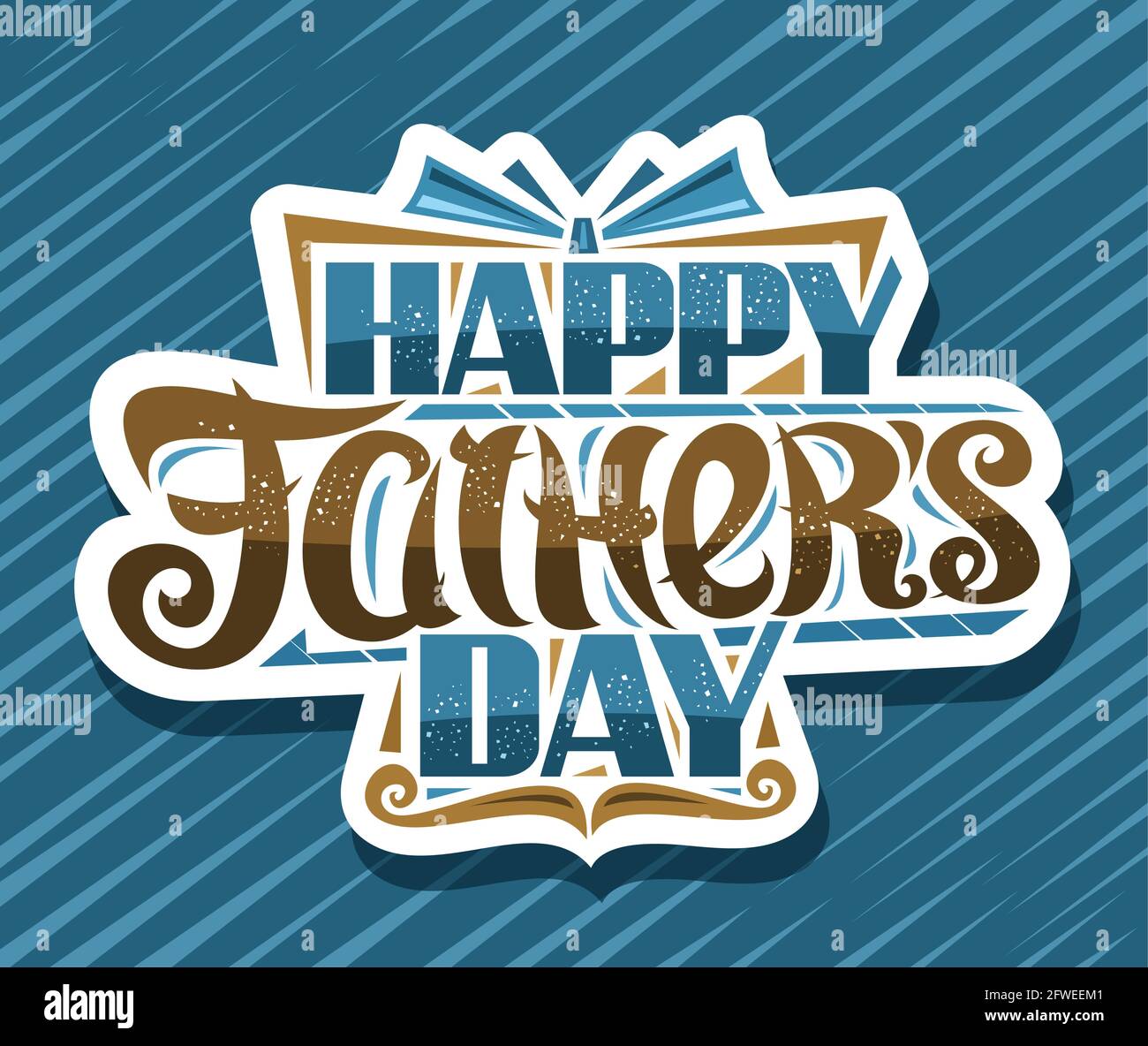 Logo vettoriale per il Father's Day, cartellone con illustrazione di una scatola regalo decorativa e baffi marrone cartoon, poster con scritta a pennello unica Illustrazione Vettoriale