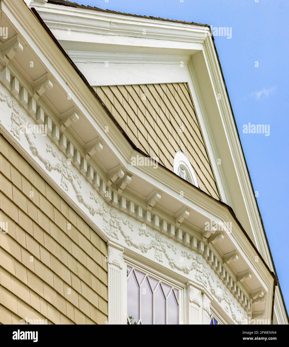Particolari saggi architettonici di un edificio a Southampton, NY Foto Stock