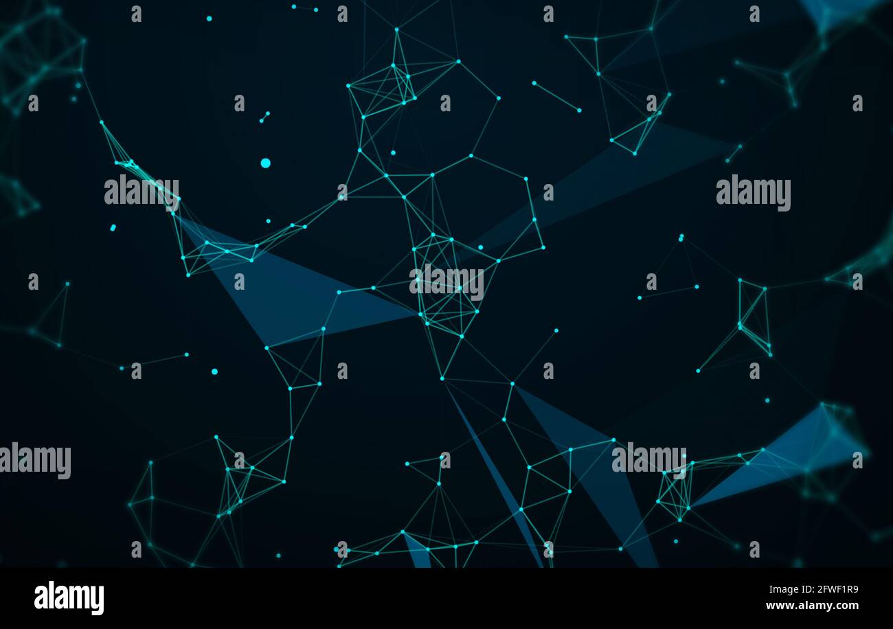 Astratto geometrico e poligonale stile moderno concetto di sfondo. Sfondo della nuova tecnologia in blu e verde. Foto Stock