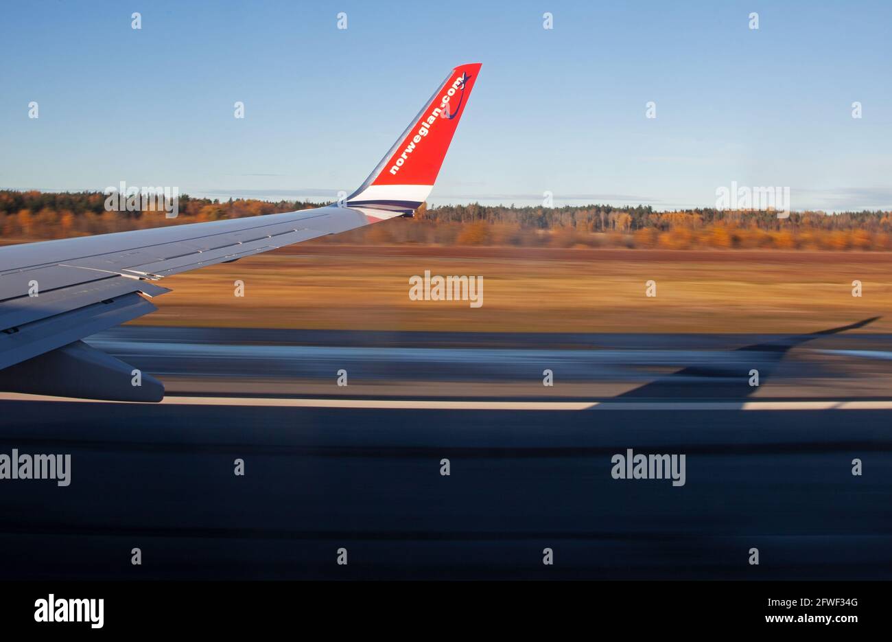 Aereo da compagnie aeree norvegesi all'aeroporto di Arlanda, Stoccolma, Svezia. Foto Stock