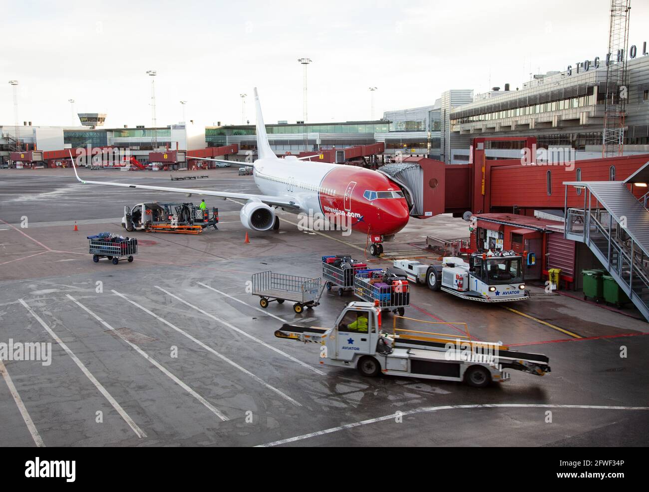 Aereo da compagnie aeree norvegesi all'aeroporto di Arlanda, Stoccolma, Svezia. Foto Stock