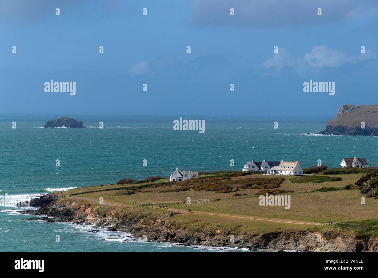 Trebetherick Point da Brae Hill a Daymer Bay, Wadebridge, Cornwall. Foto Stock