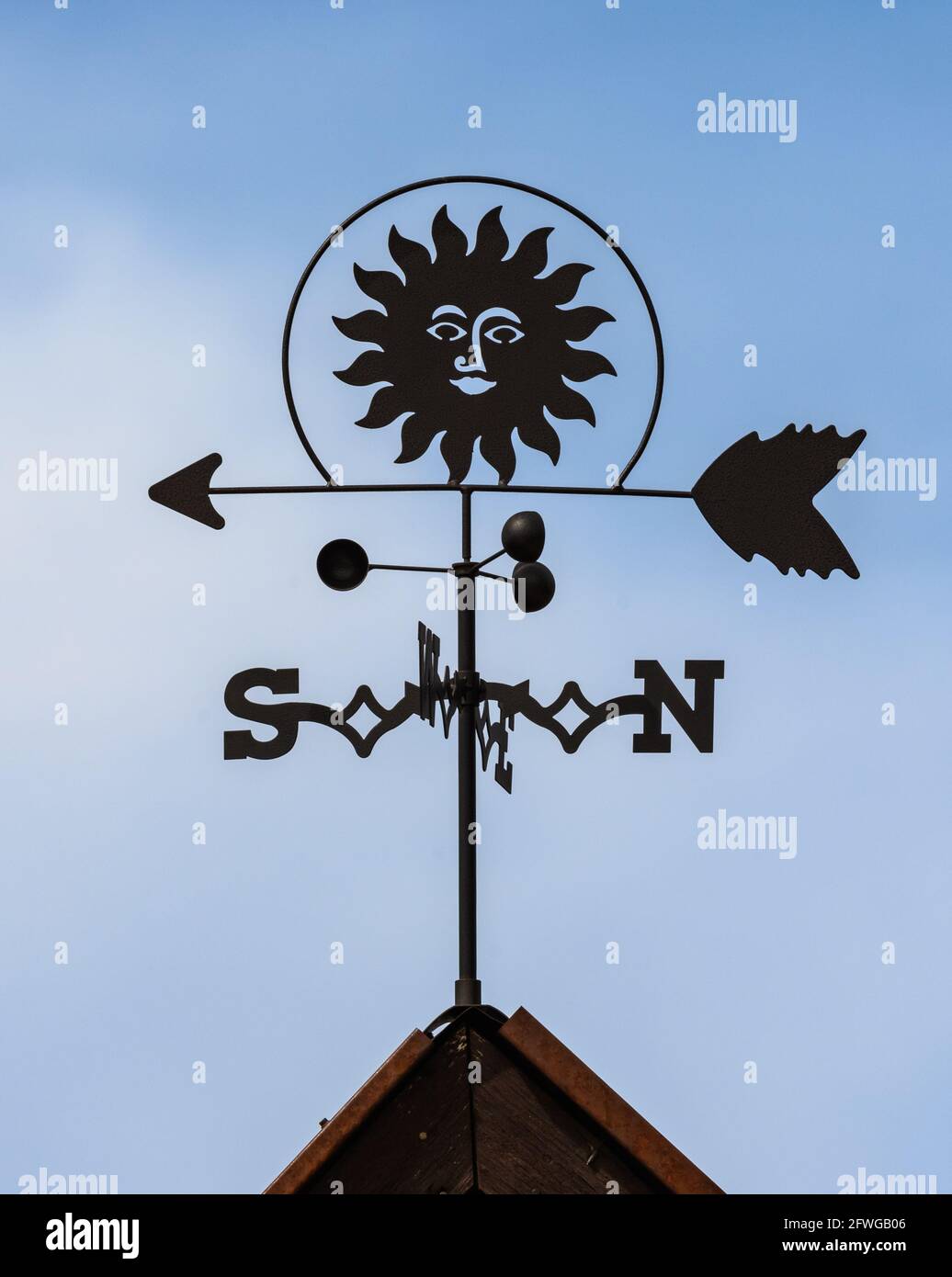 Weathervane decorato su di un tetto. Crested Butte, Colorado, Stati Uniti. Foto Stock