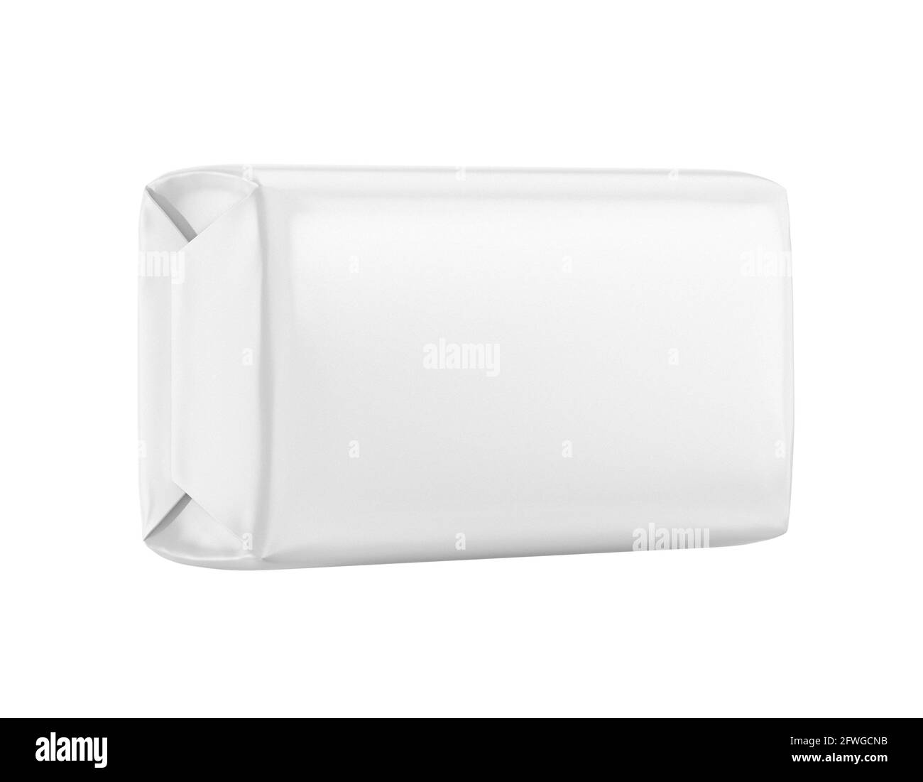 Scatola di imballaggio con saponetta isolata su sfondo bianco, confezione prodotto mockup a metà vista laterale Foto Stock