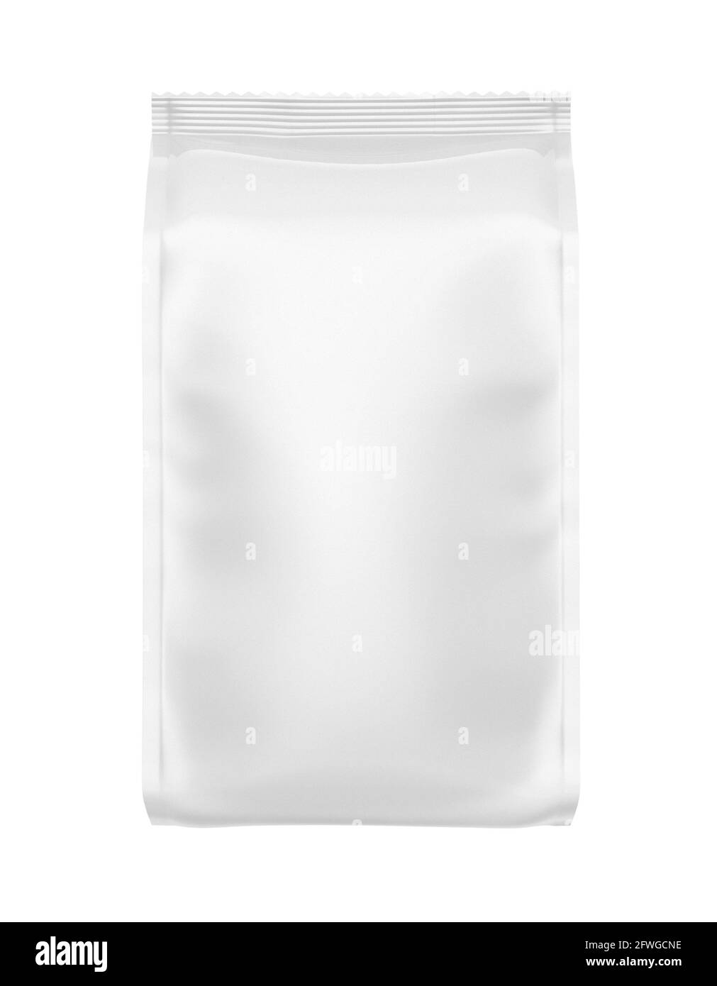 Sacchetto per alimenti in foglio bianco isolato su sfondo bianco, vista frontale con confezione senza marchio Foto Stock