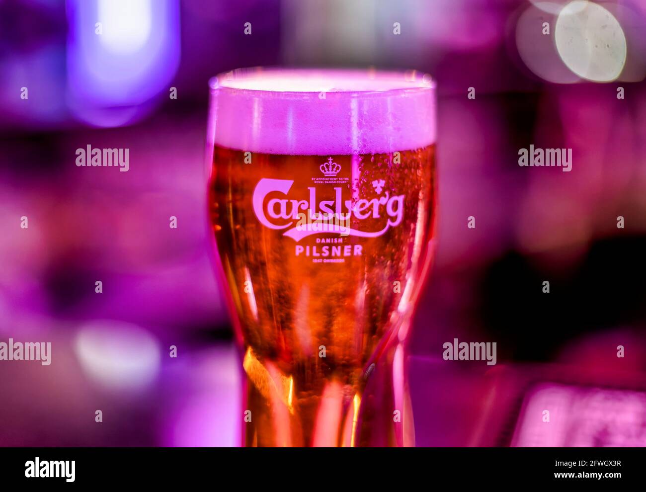 Pinta di birra Carlsberg Pilsner Foto Stock
