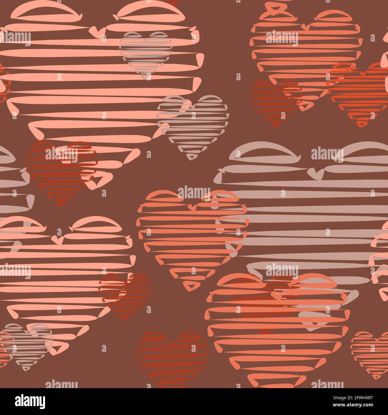 Un sacco di carino cuori rosa. Sfondo quadrato senza cuciture. Amore divertente. Stile piatto. Vettore. Illustrazione Vettoriale