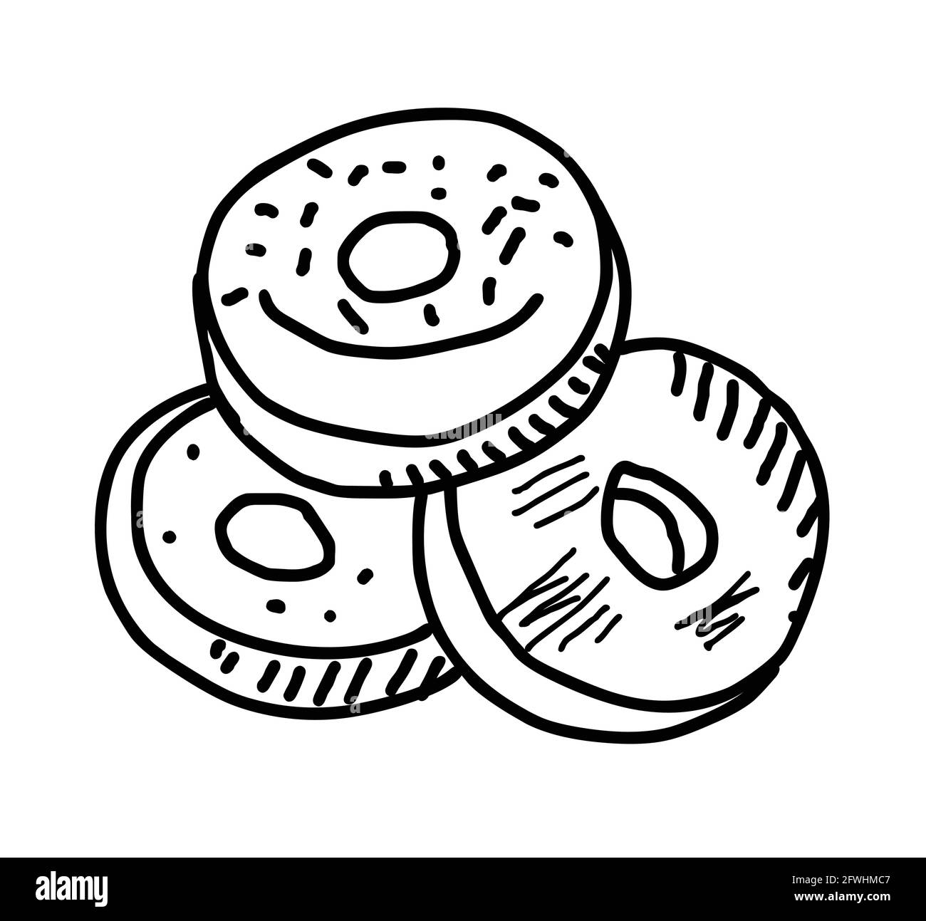 Ciambelle disegnate a mano illustrazione vettore su sfondo bianco Illustrazione Vettoriale
