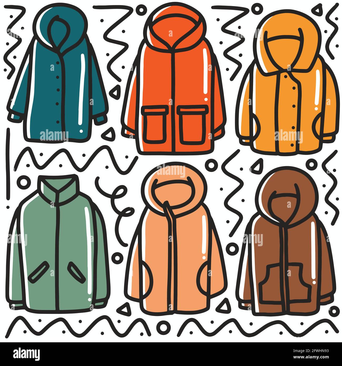 set di doodle giacche invernali disegnate a mano Immagine e Vettoriale -  Alamy