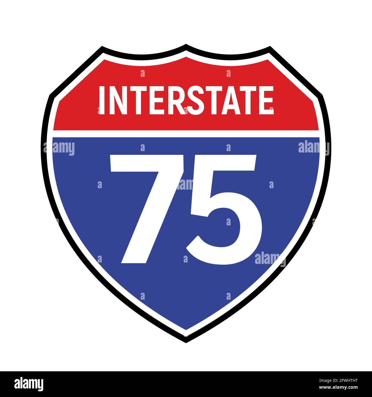 75 icona del segnale del percorso. Vector Road 75 autostrada interstate american Freeway US california Route simbolo Illustrazione Vettoriale