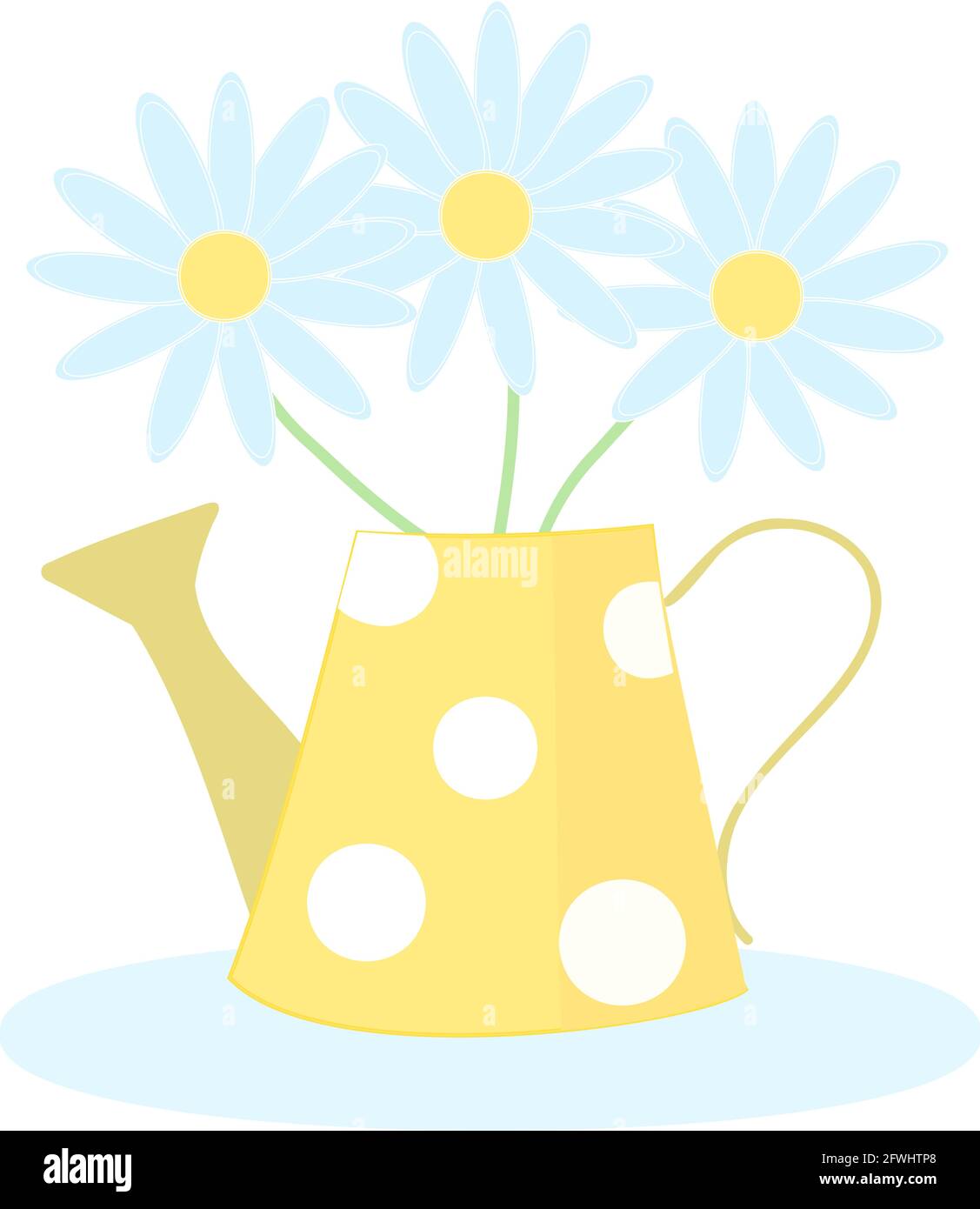 Una pentola di fiori sotto forma di un'annaffiatura retrò lattine di colore non giallo con fiori di camomilla Illustrazione Vettoriale