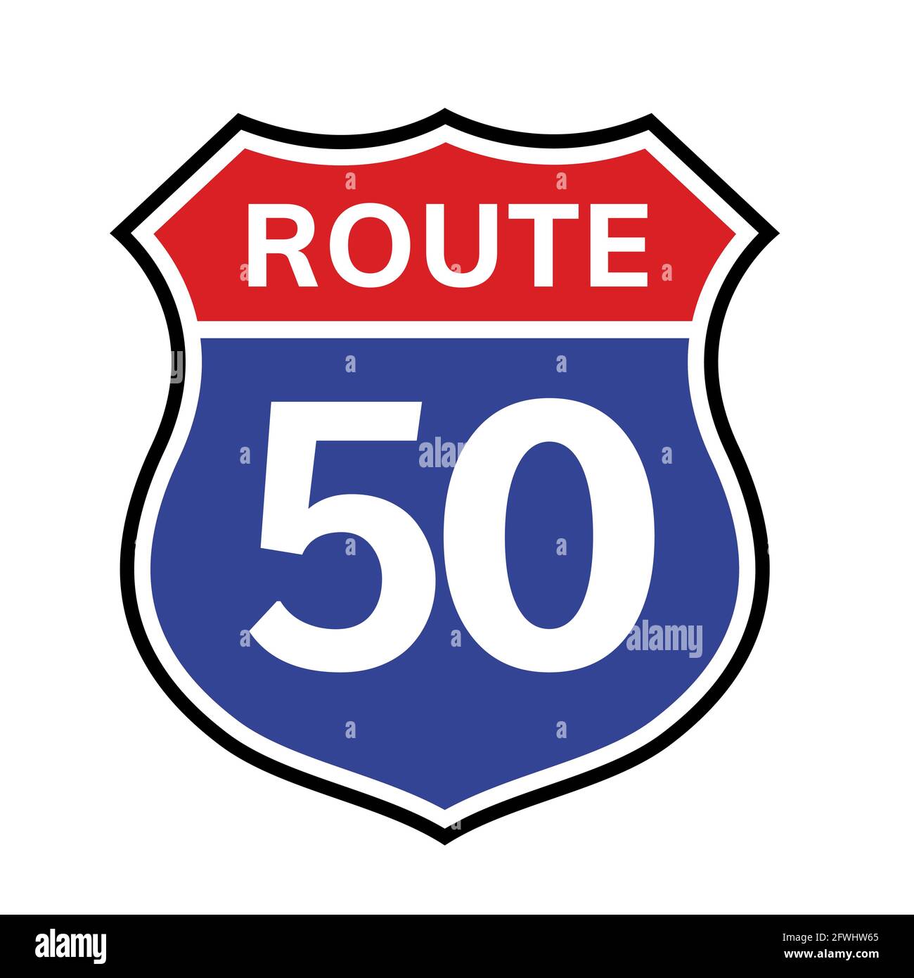 50 icona del segnale del percorso. Vector Road 50 autostrada interstate american Freeway US california Route simbolo Illustrazione Vettoriale