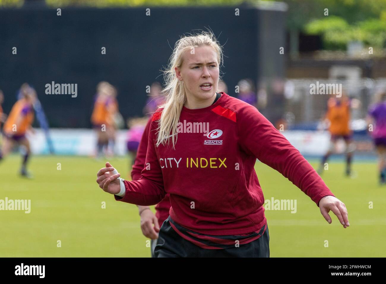 Londra, Regno Unito. 22 maggio 2021. Rosie Galligan (19 Saracens Women) prima del gioco Allianz Premier 15s tra Saracens Women e Loughborough Lightning allo StoneX Stadium di Londra, Inghilterra. Credit: SPP Sport Press Photo. /Alamy Live News Foto Stock