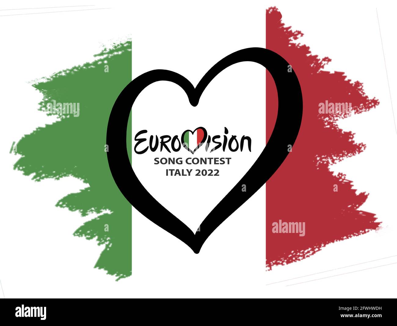 Italia 2022 Eurovisione. Text Song Contest Italia 2022 Eurovisione cuore in Italia Bandiera su sfondo bianco Illustrazione Vettoriale