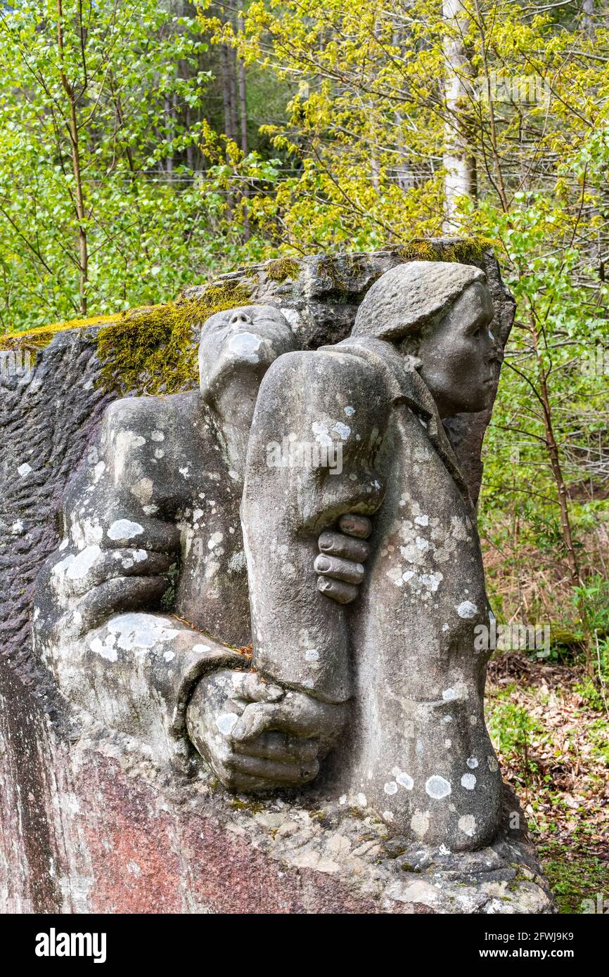 Union Colliery disastro 1902 scultura commemorativa. Monumento miniera, Foresta di Dean. Bixslade Geology Walk. Foto Stock