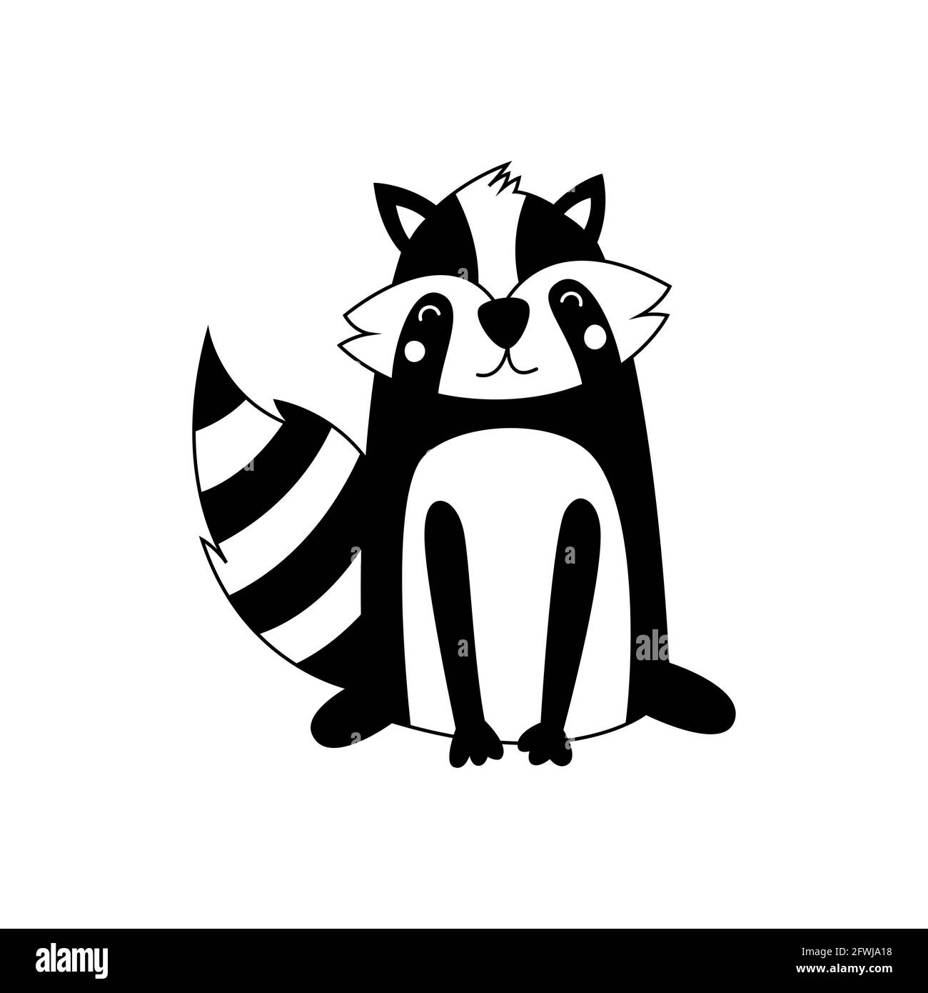 Animaletto cartoon, simpatico raccoon su sfondo bianco. Design piatto. Illustrazione vettoriale. Illustrazione Vettoriale