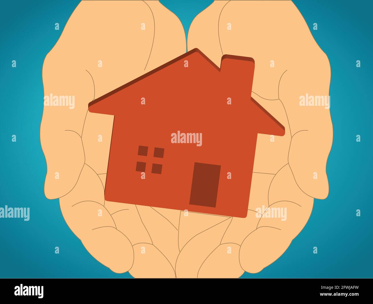 Mani umane che tengono una casa, vettore concettuale Illustrazione Vettoriale