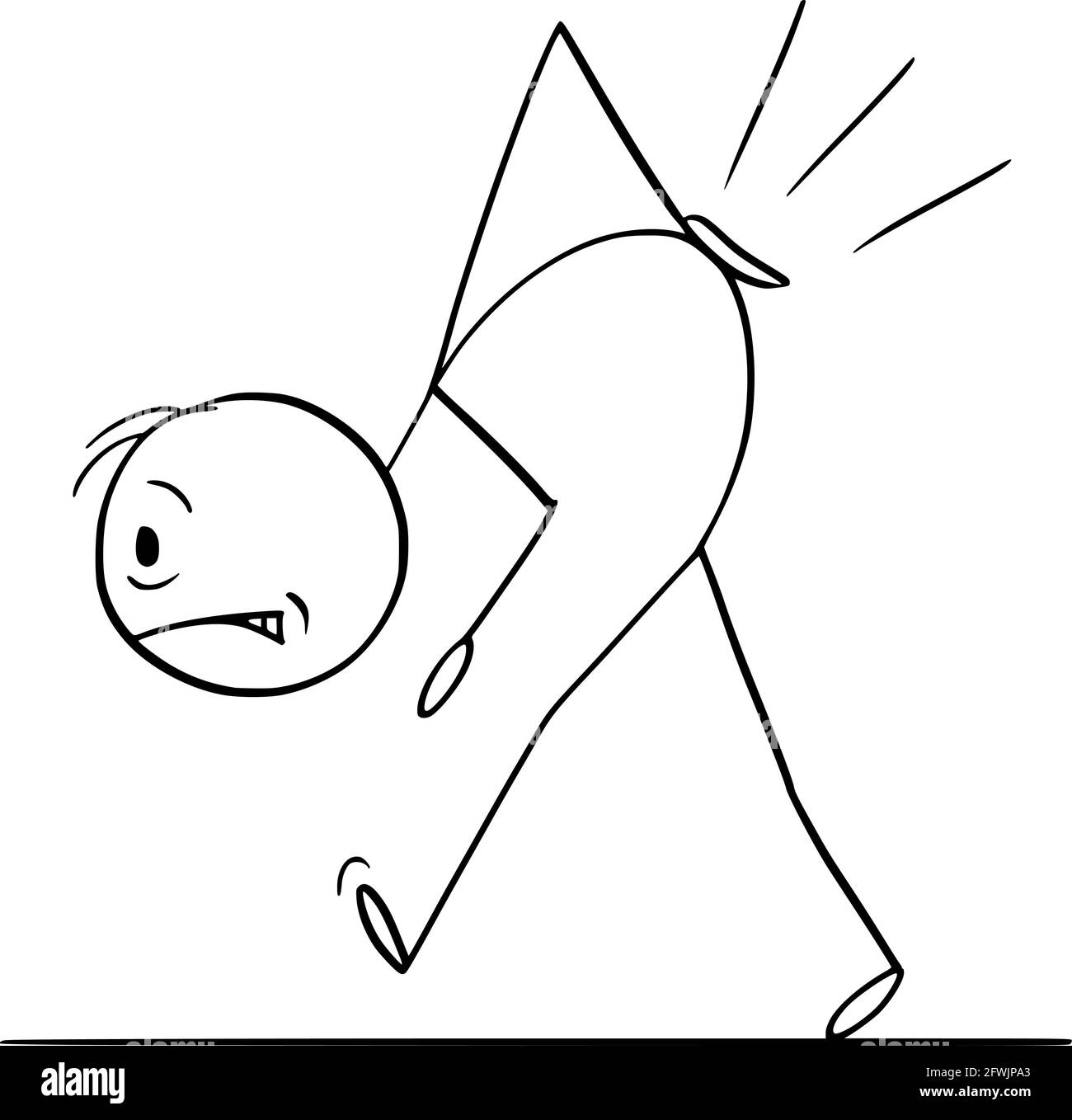 Persona piegata che soffre di mal di schiena o mal di schiena , Vector Cartoon Stick Figura Illustrazione Vettoriale