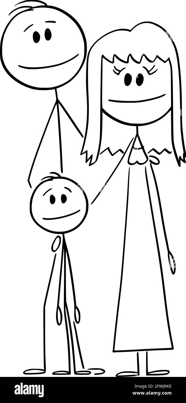 Ritratto della famiglia felice, illustrazione di figura del bastone di Cartoon del vettore Illustrazione Vettoriale