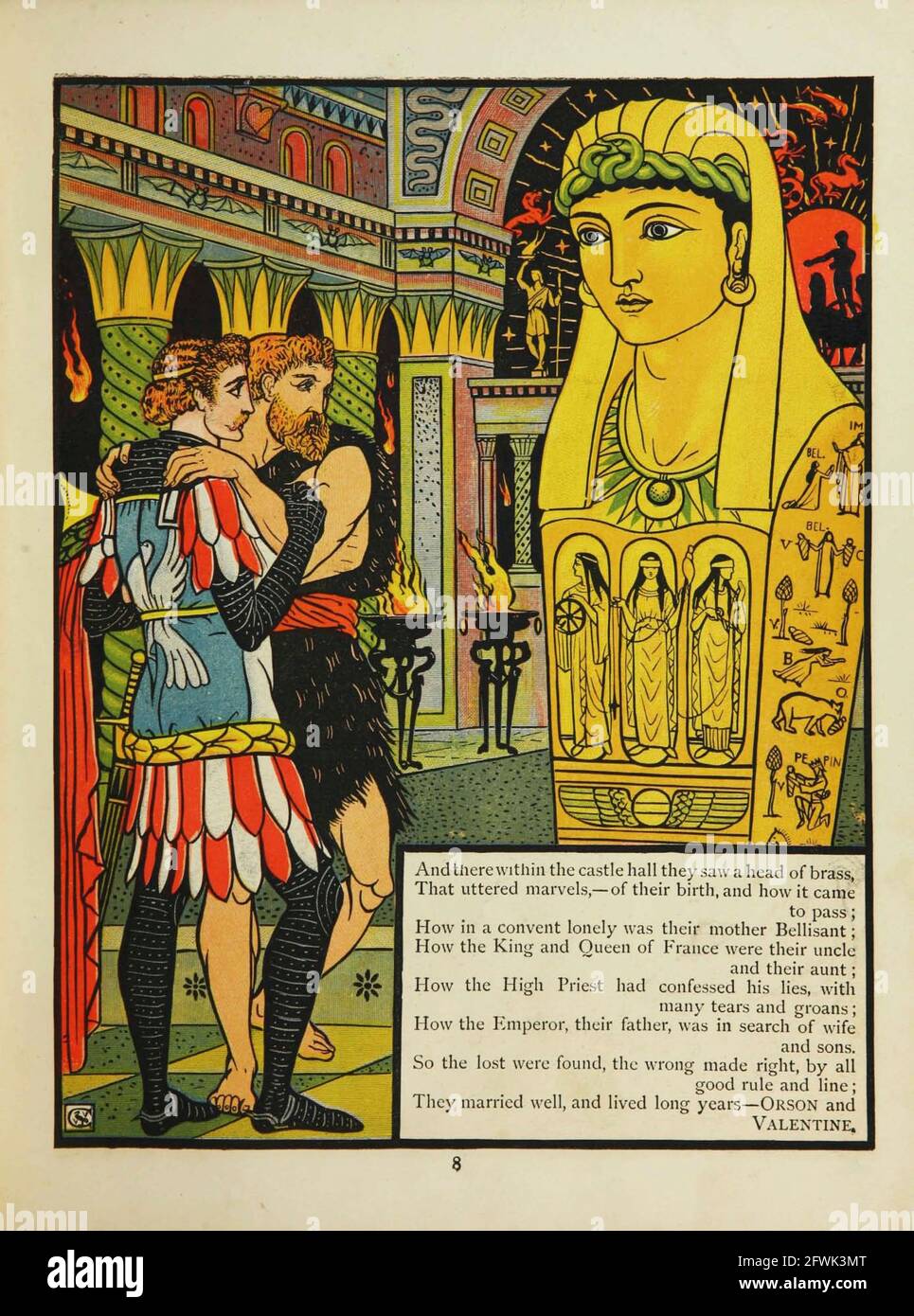 Valentine e Orson dal libro il marchese di Carabas 'libro di immagini :  contenente Puss in stivali, vecchia madre Hubbard, Valentine e Orson,  l'assurdo ABC. Illustrato da Walter Crane, Edmund Evans e