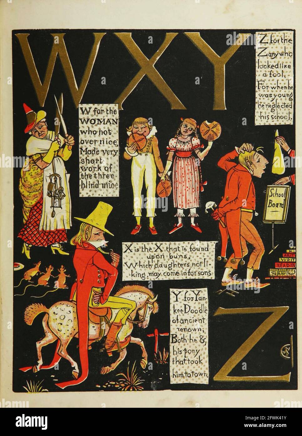 L'assurda ABC lettere W X Y Z dal libro il marchese di Carabas 'libro di immagini : contenente Puss in stivali, vecchia madre Hubbard, Valentine e Orson, l'assurdo ABC. Illustrato da Walter Crane, Edmund Evans e Sarah Catherine Martin. Editore London (The Broadway, Ludgate) ; New York (416 Broome Street) : George Routledge e figli nel 1874 Foto Stock