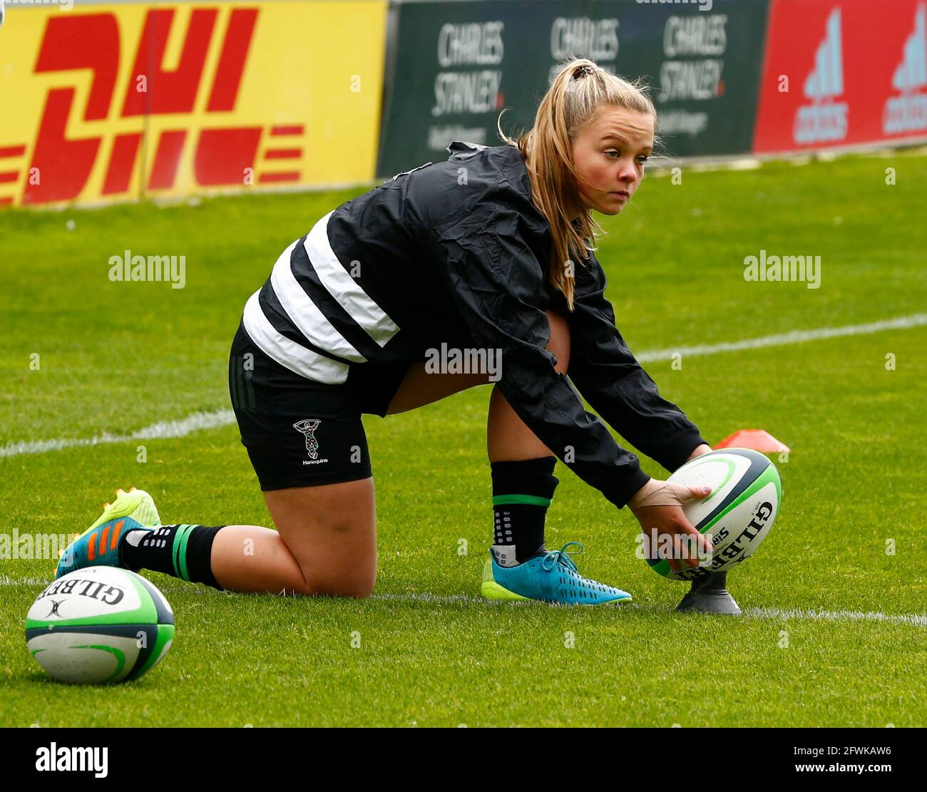 TWICKENHAM ENGLAND - MAGGIO 22: Ellie Green of Harlequins Donne a fare la sua 50 ° apparizione durante Premier semi-finale partita tra Harlequins Donne e. Foto Stock