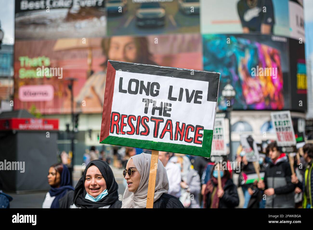 Manifestanti al National Demo for Palestine tenutosi a Londra il 22 marzo 2021, FreePalestione, Londra, Regno Unito Foto Stock