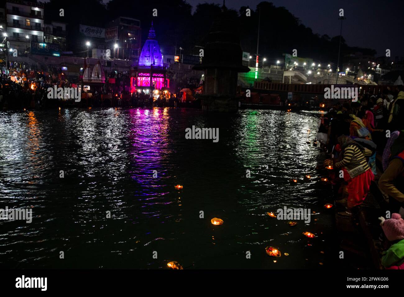 Ganga Aarti a Har ki paudi, Haridwar Foto Stock