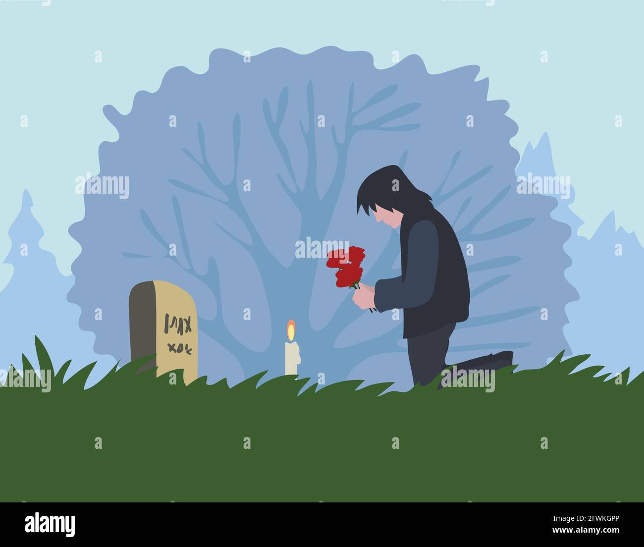 Lost Heart Illustration Man in Cimitero vettore illustrazione Illustrazione Vettoriale