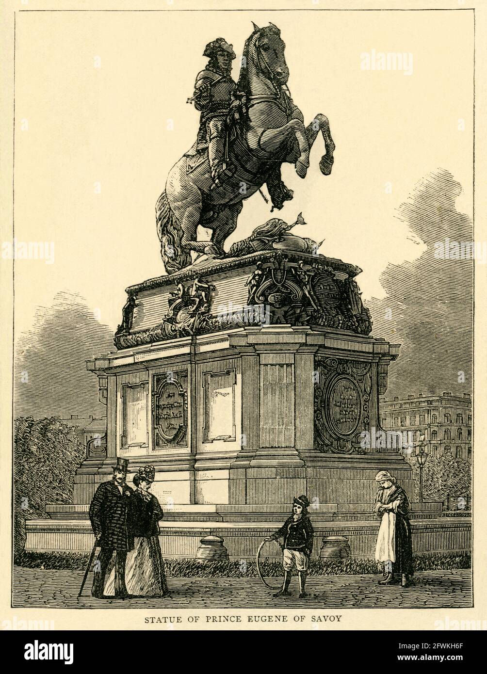 Europa, Österreich, Wien, Reiterdenkmal des österreichischen Feldherren Prinz Eugen von Savoyen , Illustrazione aus dem Wochenmagazin : ' The Graphic ', 23. 1873 agosto Kunsturheberrechte werden nicht vertreten . / Europa, Austria, Vienna, illustrazione della statua del maresciallo austriaco di campo Principe Eugenio di Savoia, immagine del settimanale illustrato 'la grafica', 23 agosto 1873, non vi sono diritti. Foto Stock