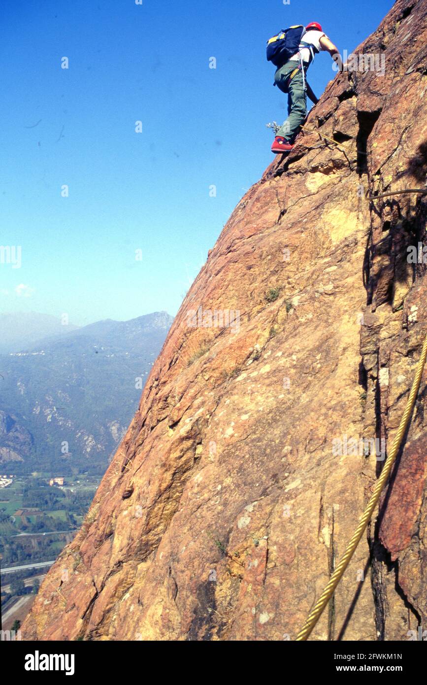 Scalata ferrata Sacra di San Michel, Piemonte, Italia Foto Stock