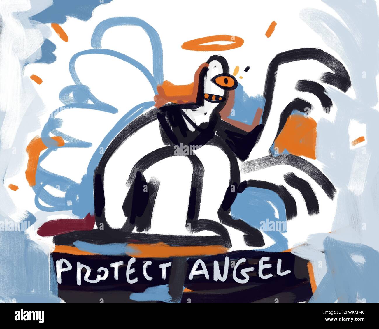 Demoniac divertente proteggere il demone angelo con l'arte sacra anello pittura piena immagine scura neo espressionismo stile d'arte con il tardo modernismo art. Arte moderna per pri Foto Stock