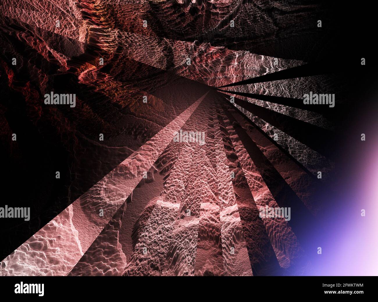 Su sfondo blu, forme d'onda astratte - rendering frattale. Foto Stock