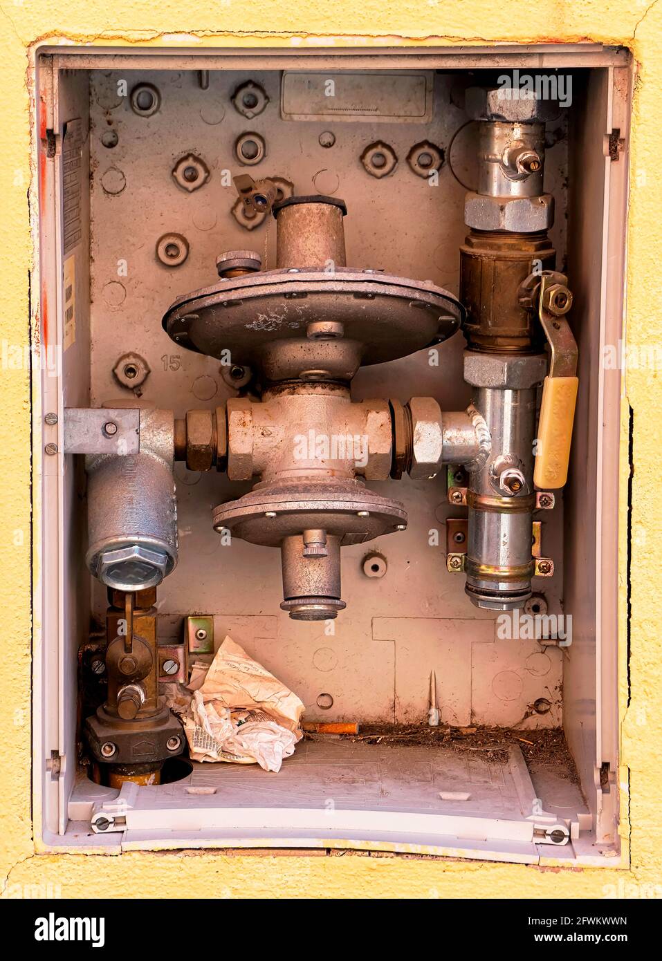 Tecnico che controlla la pressione dell'acqua Foto Stock