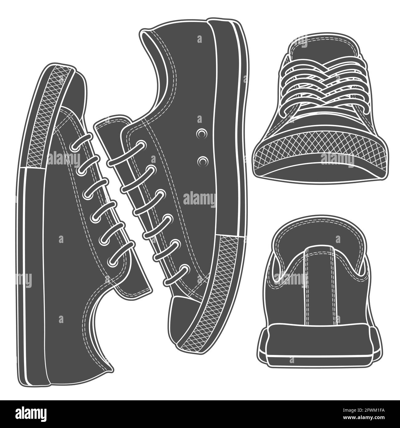 Set vettoriale con sneakers, scarpe da ginnastica. Oggetti isolati. Illustrazione Vettoriale