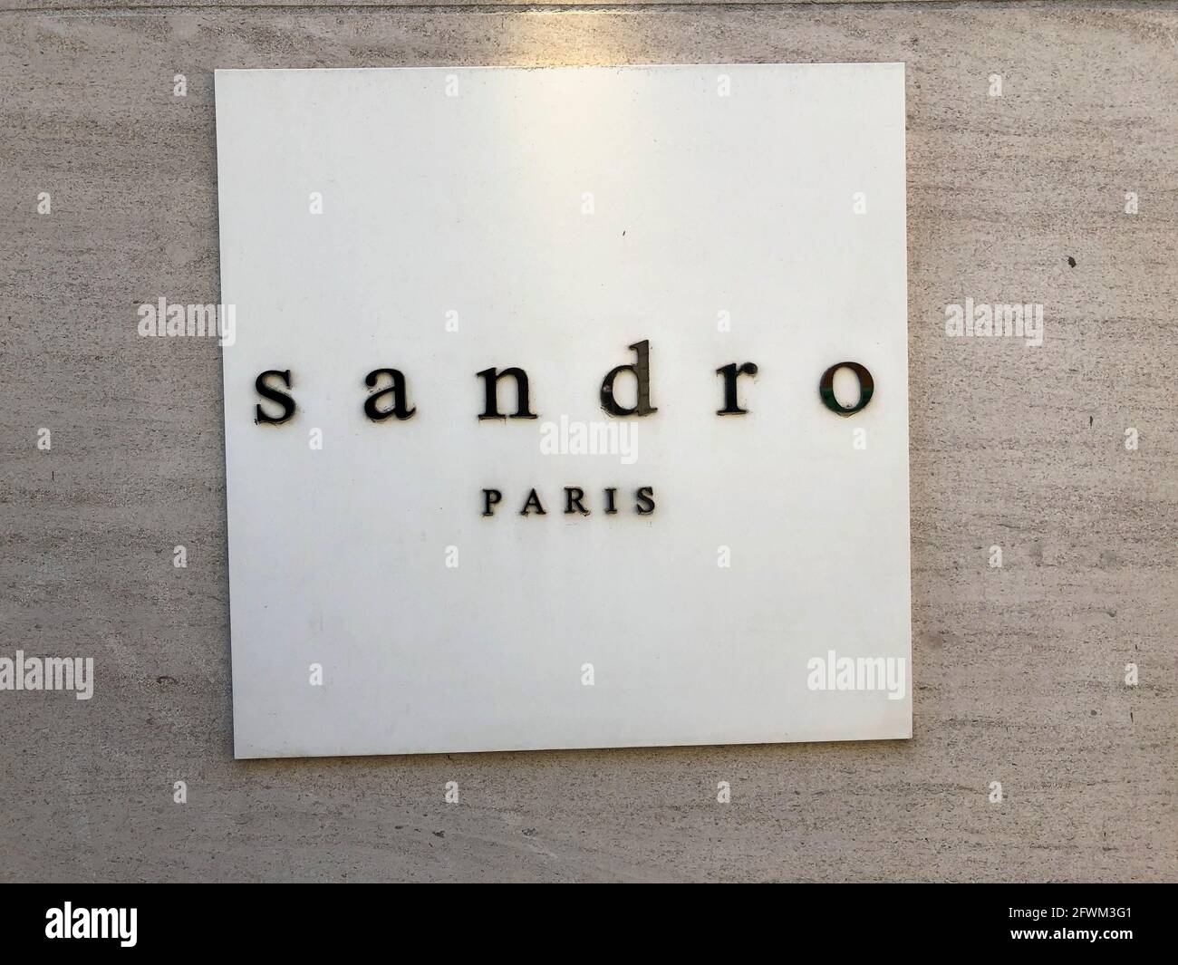 Parigi, Francia, negozio di abbigliamento francese Front, 'Sandro', dettaglio, cartello Foto Stock