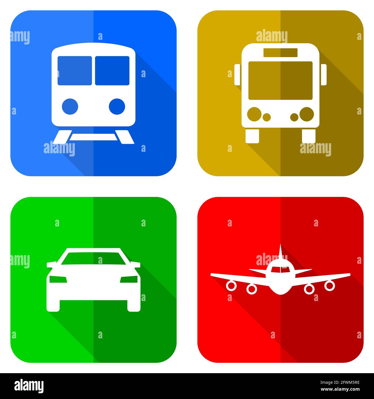 Icone vettoriali di concetto di trasporto, insieme di simboli di treno, autobus, auto e aeroplano in eps 10 Illustrazione Vettoriale
