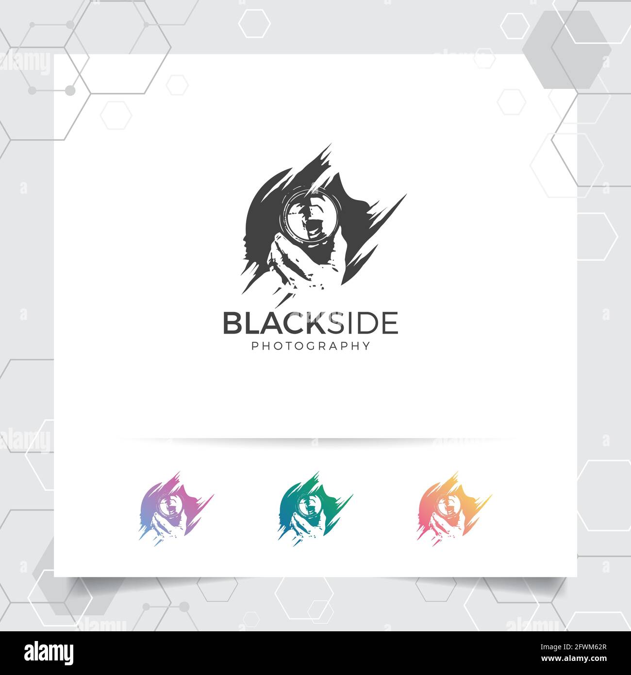 Silhouette fotografia logo design con concetto di fotocamera vintage icona e vettore foto per fotografo, studio foto, e fotografia di matrimonio. Illustrazione Vettoriale