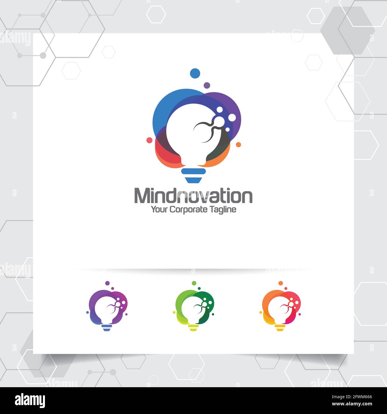 Logo della lampadina concetto di design idea di simbolo colorato digitale e vettore di lampada icona. Logo Smart idea utilizzato per studio, professionisti e agenzie. Illustrazione Vettoriale