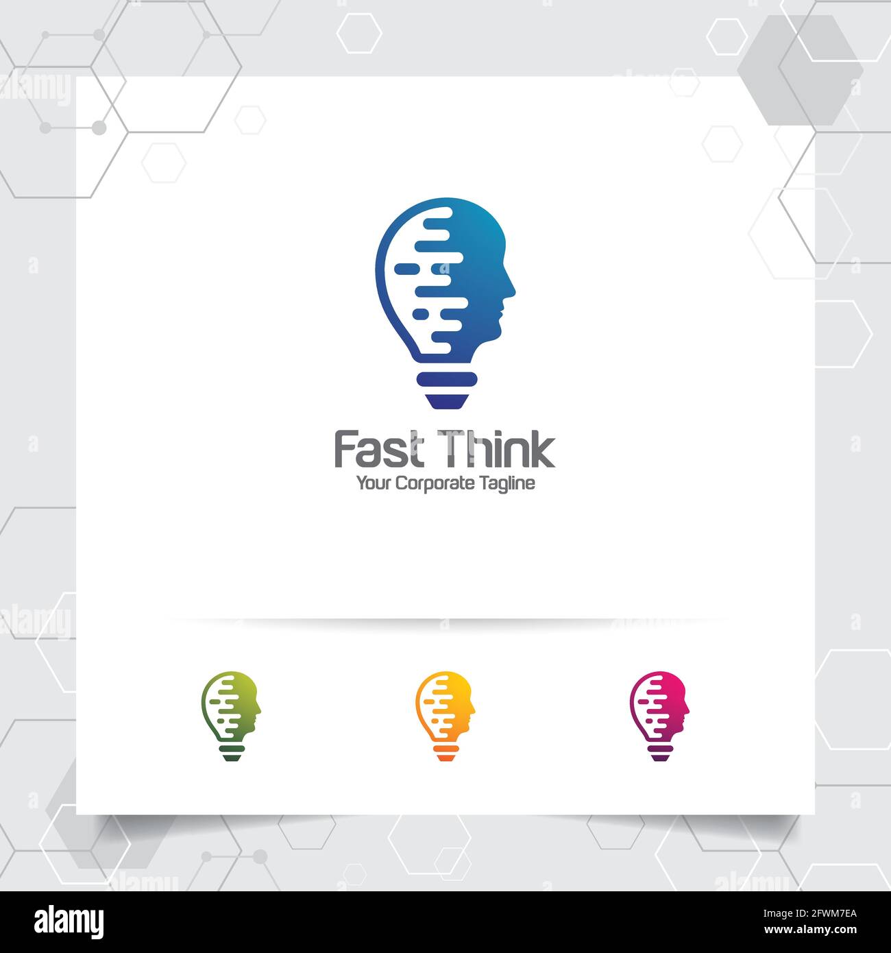 Il concetto di design della lampadina del logo Brain del vettore della testa e dell'icona della lampada. Logo Smart idea utilizzato per studio e professionisti. Illustrazione Vettoriale