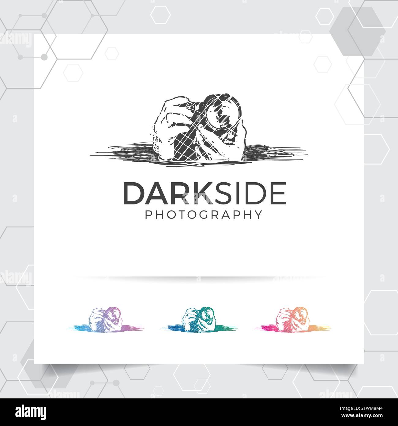 Silhouette fotografia logo design con concetto di fotocamera vintage icona e vettore foto per fotografo, studio foto, e fotografia di matrimonio. Illustrazione Vettoriale