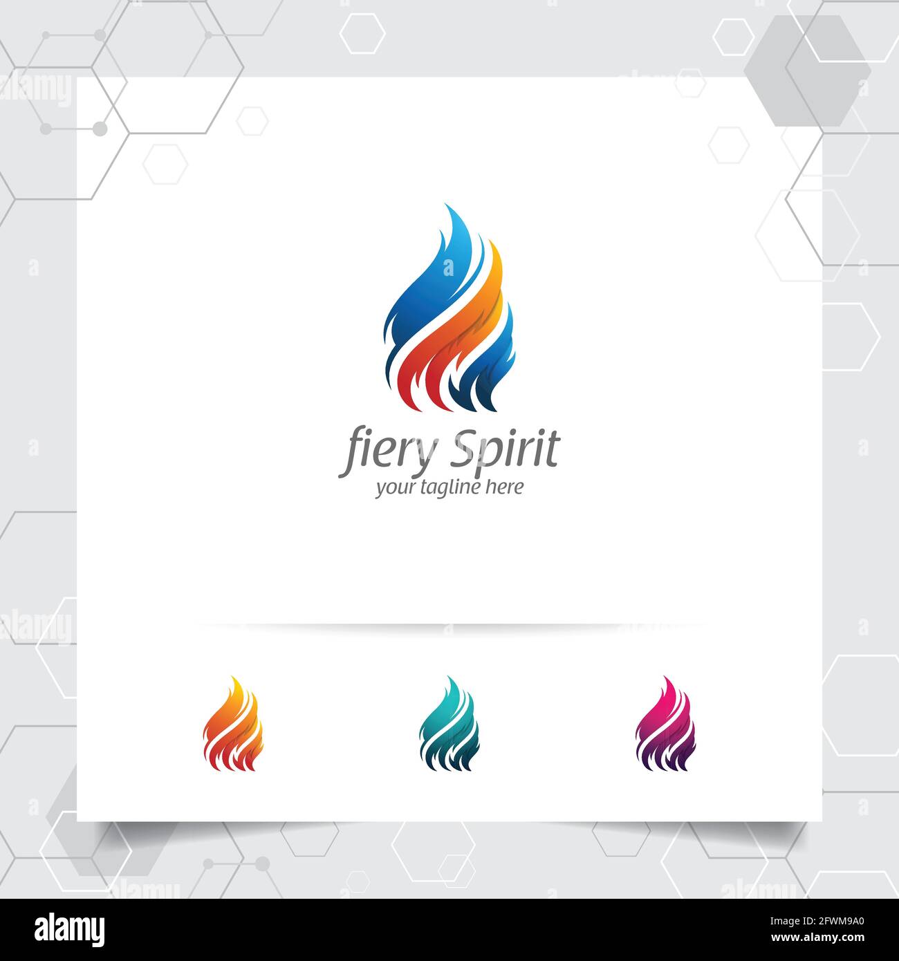 Fire logo design vettore con concetto di fuoco blazing . Logo del gas petrolifero per l'industria mineraria e la lavorazione del combustibile. Illustrazione Vettoriale