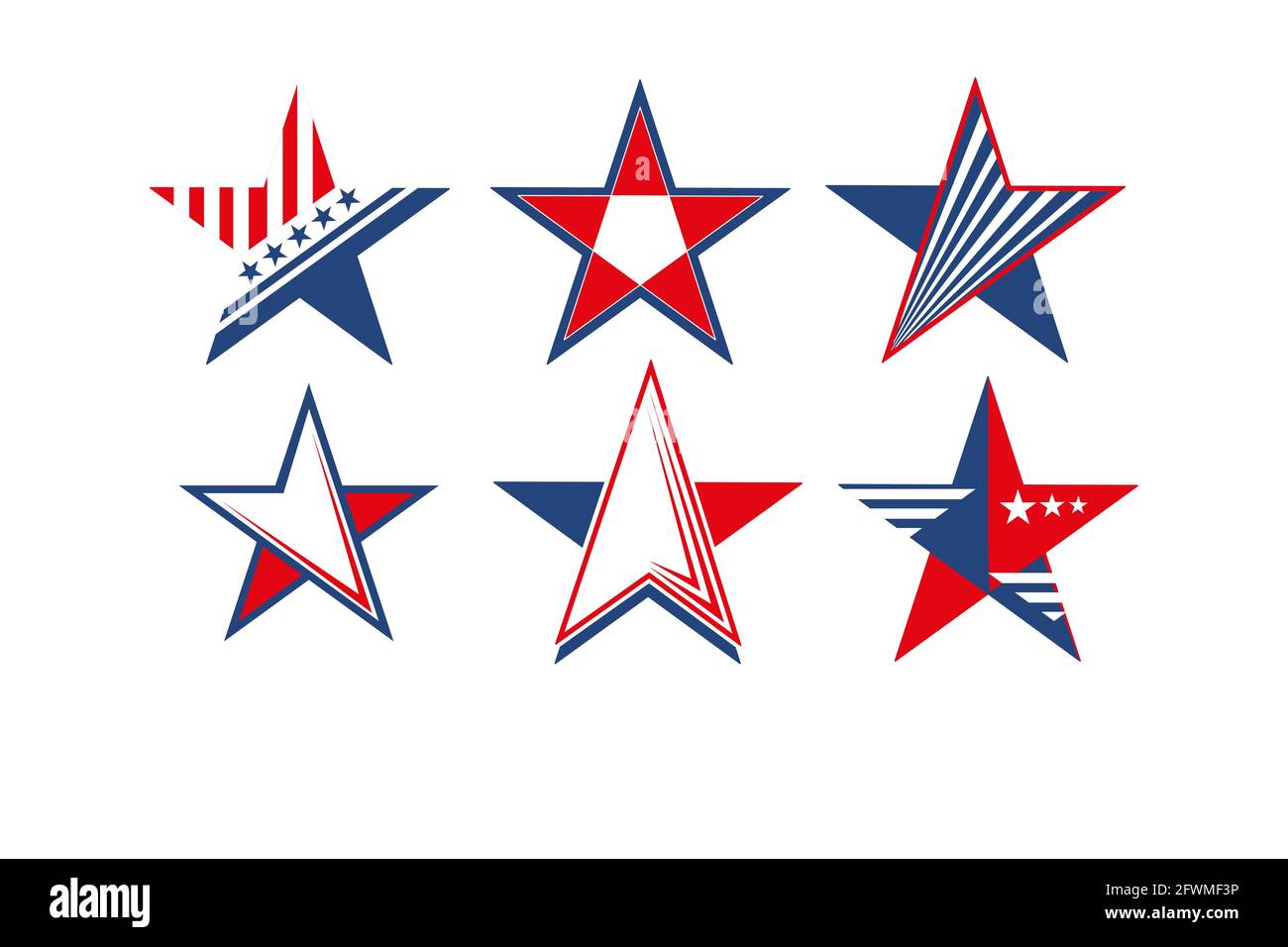 Set di stelle in rosso blu e bianco Stati Uniti nazionali colori. Ottimo per l'indipendenza e veterani giorno di progettazione. Illustrazione Vettoriale