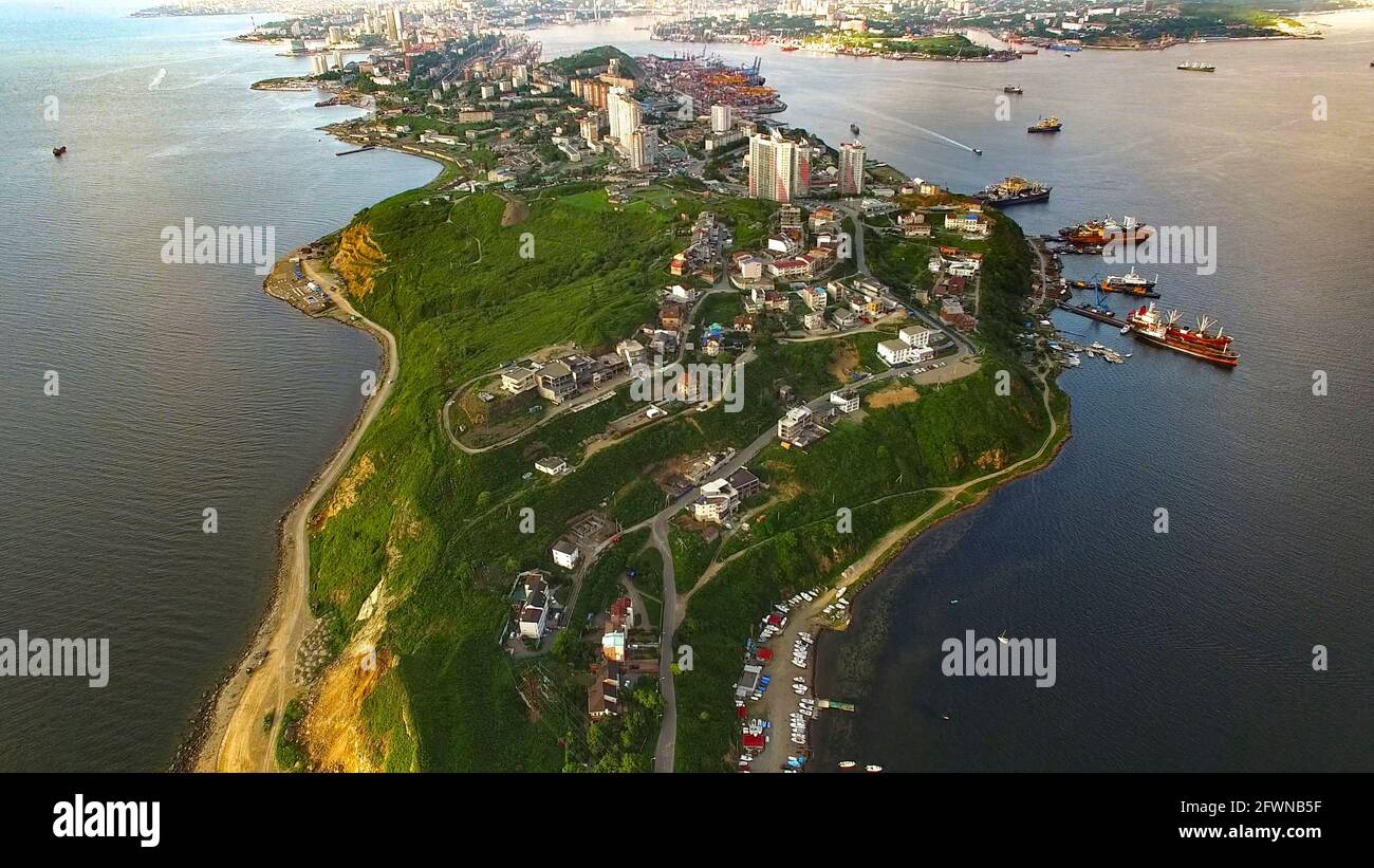 Panoramica aerea del Capo egersheld. Vladivostok Foto Stock