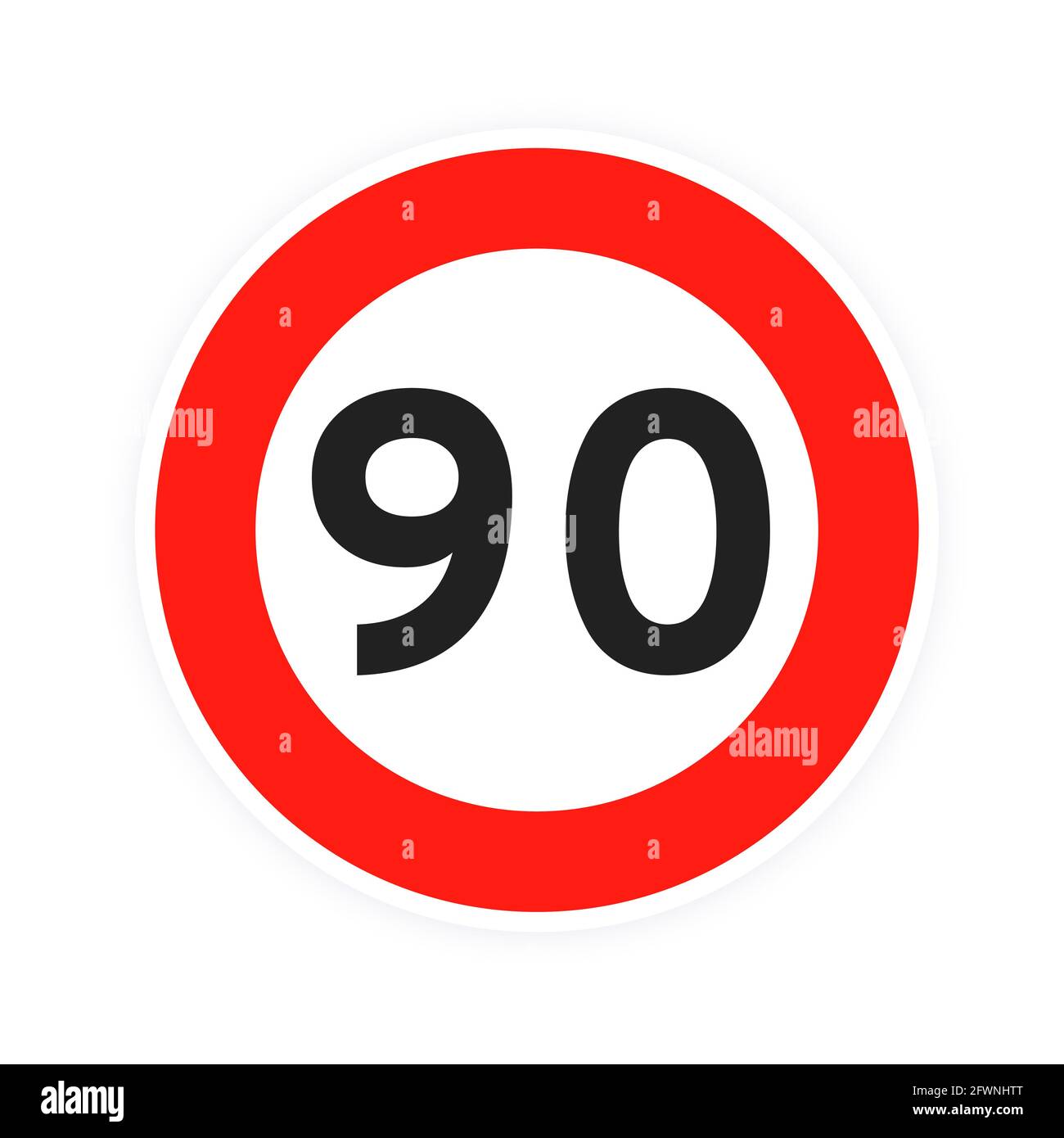 Limite di velocità 90 traffico circolare icona segno stile piano disegno vettoriale. Illustrazione Vettoriale
