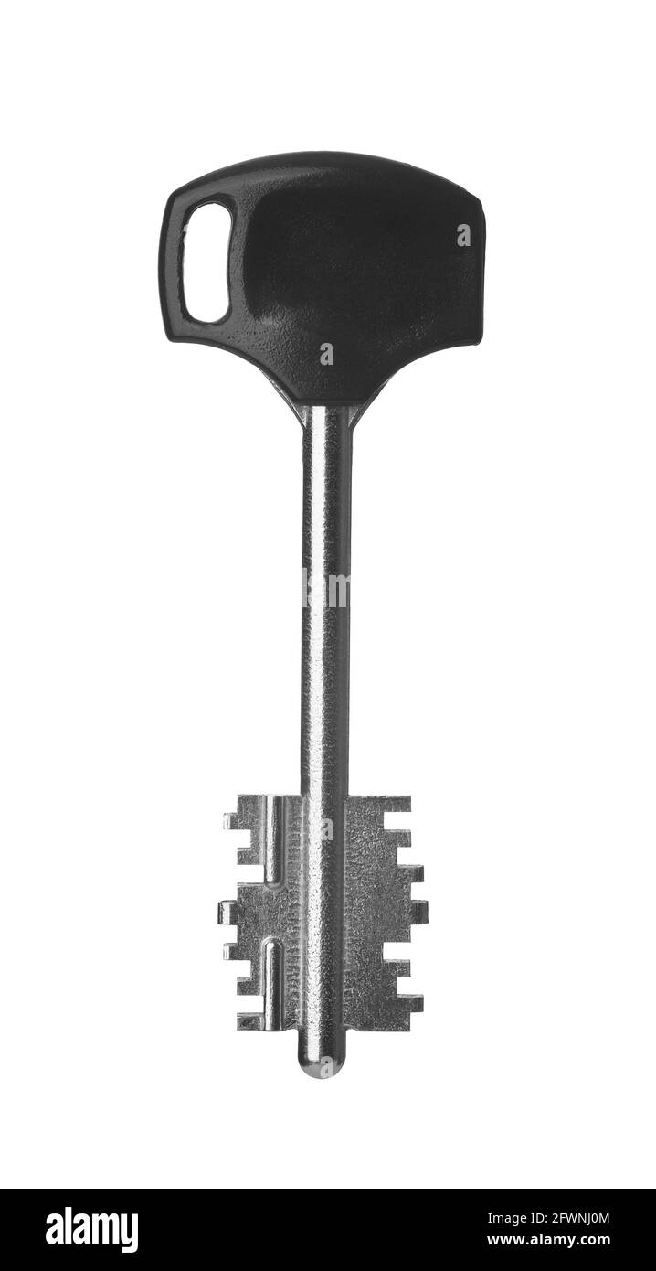 Vista frontale della chiave di bloccaggio a levetta in acciaio e plastica isolata su bianco Foto Stock